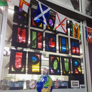 Flags from around the world at Belmont Library